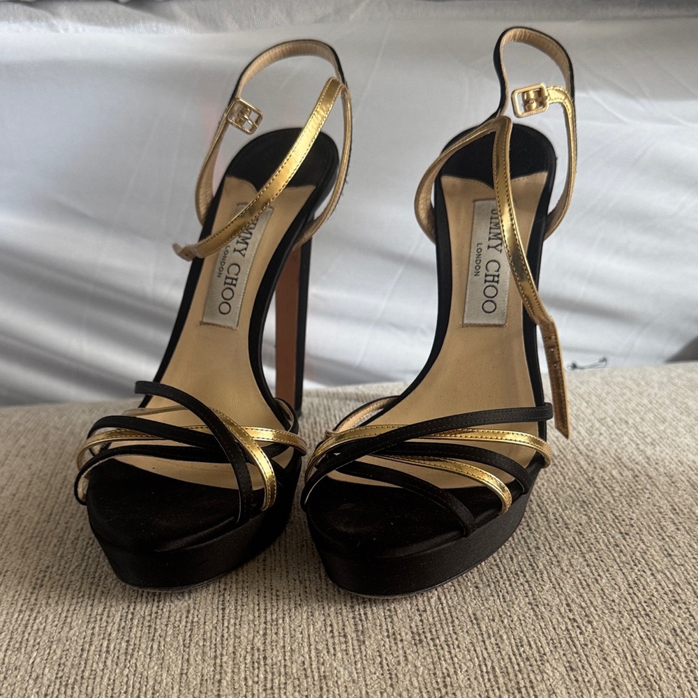 Jimmy Choo Elegant Black and Gold Platform Heels